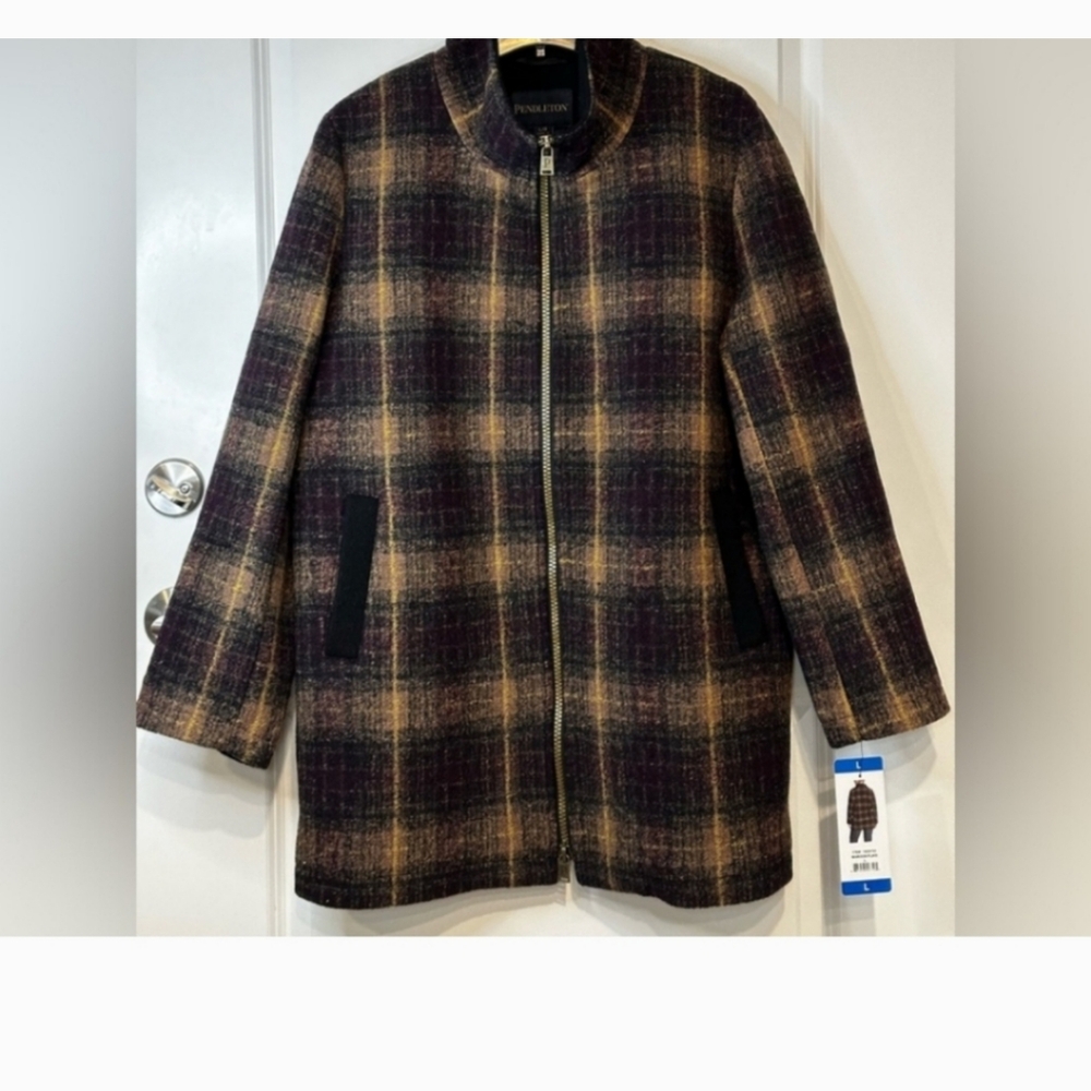 Pendleton Wool Blend Walker Jacket Coat Women Maroon Plaid NWT